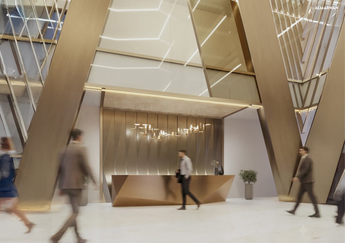 District 11 business center interior in Sharjah featuring modern lobby design and premium corporate workspace environment