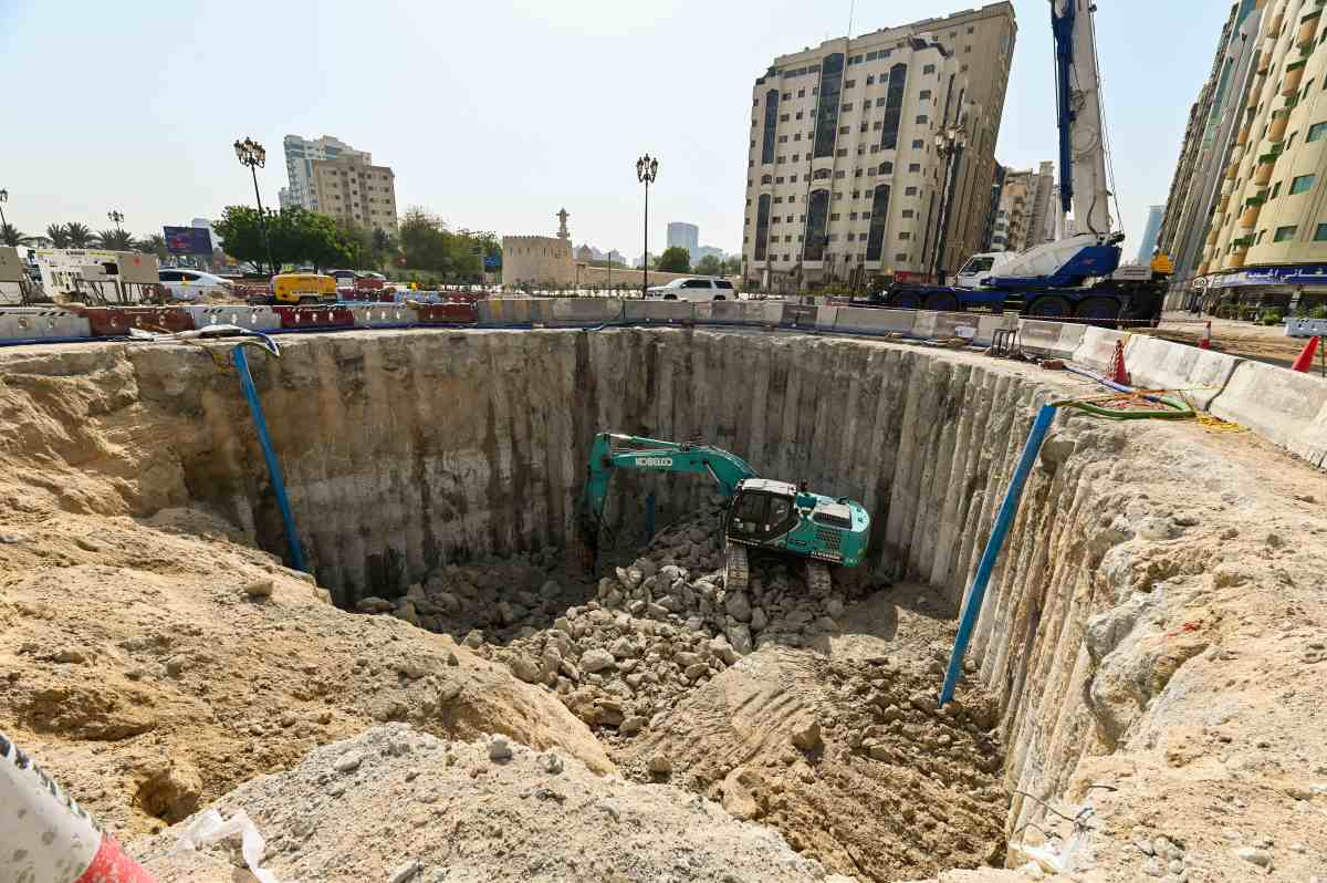 kobelco excavators at stormwater line project in sharjah