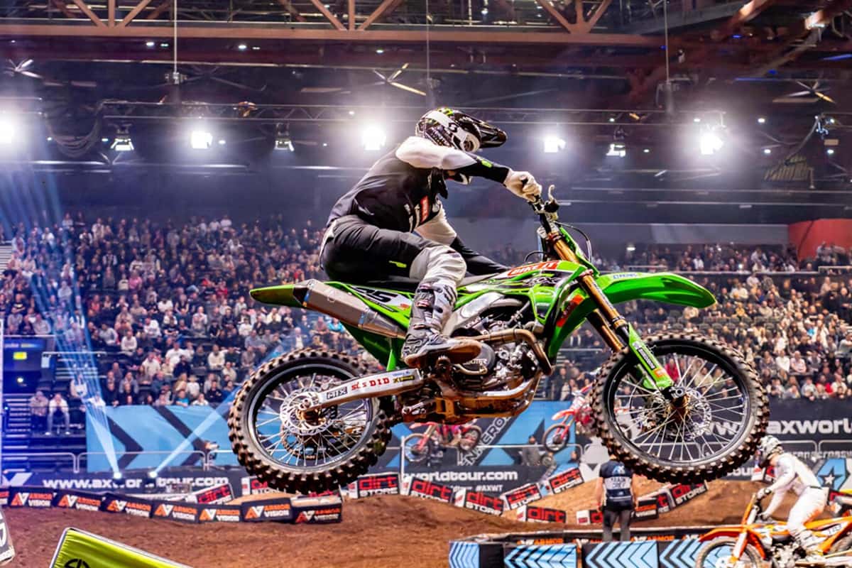 A rider launches into action 