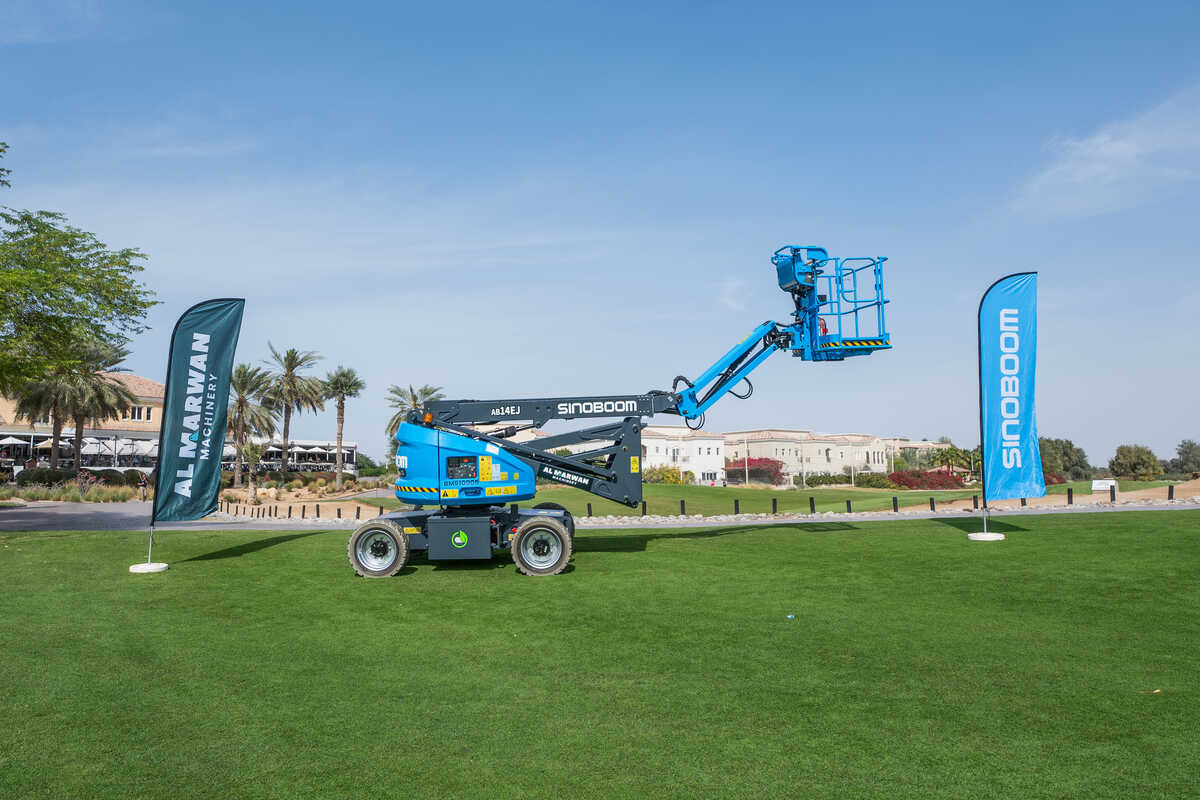 The Sinoboom AB14EJ articulated electric boom lift