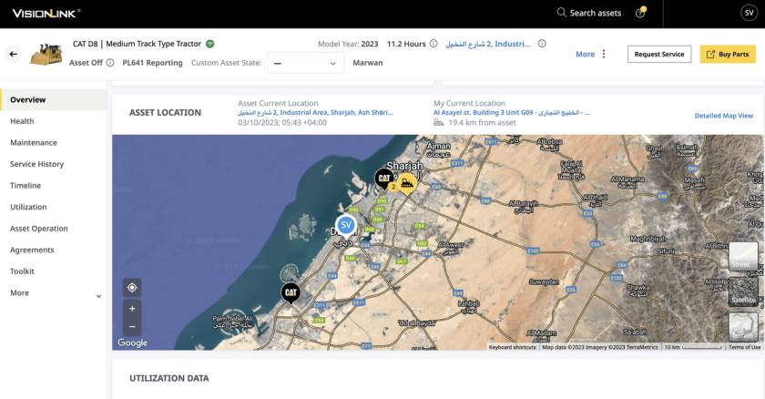 Caterpillar's VisionLink interface enables geolocating and performance monitoring on the go for comprehensive heavy equipment rental fleet management