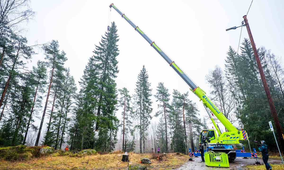 Electric crane model on a cutting tree mission