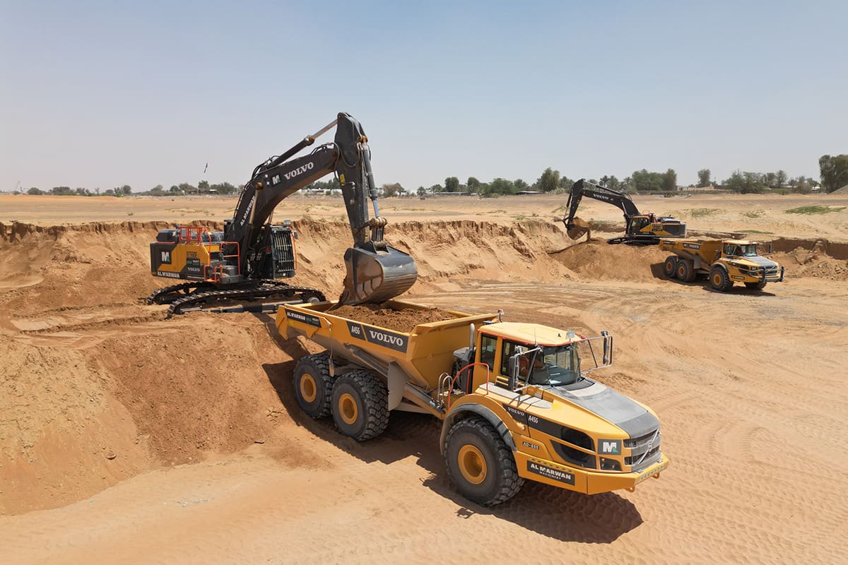 The Komatsu WA470 Wheel loaders and the 55-ton Volvo Large Excavators 
