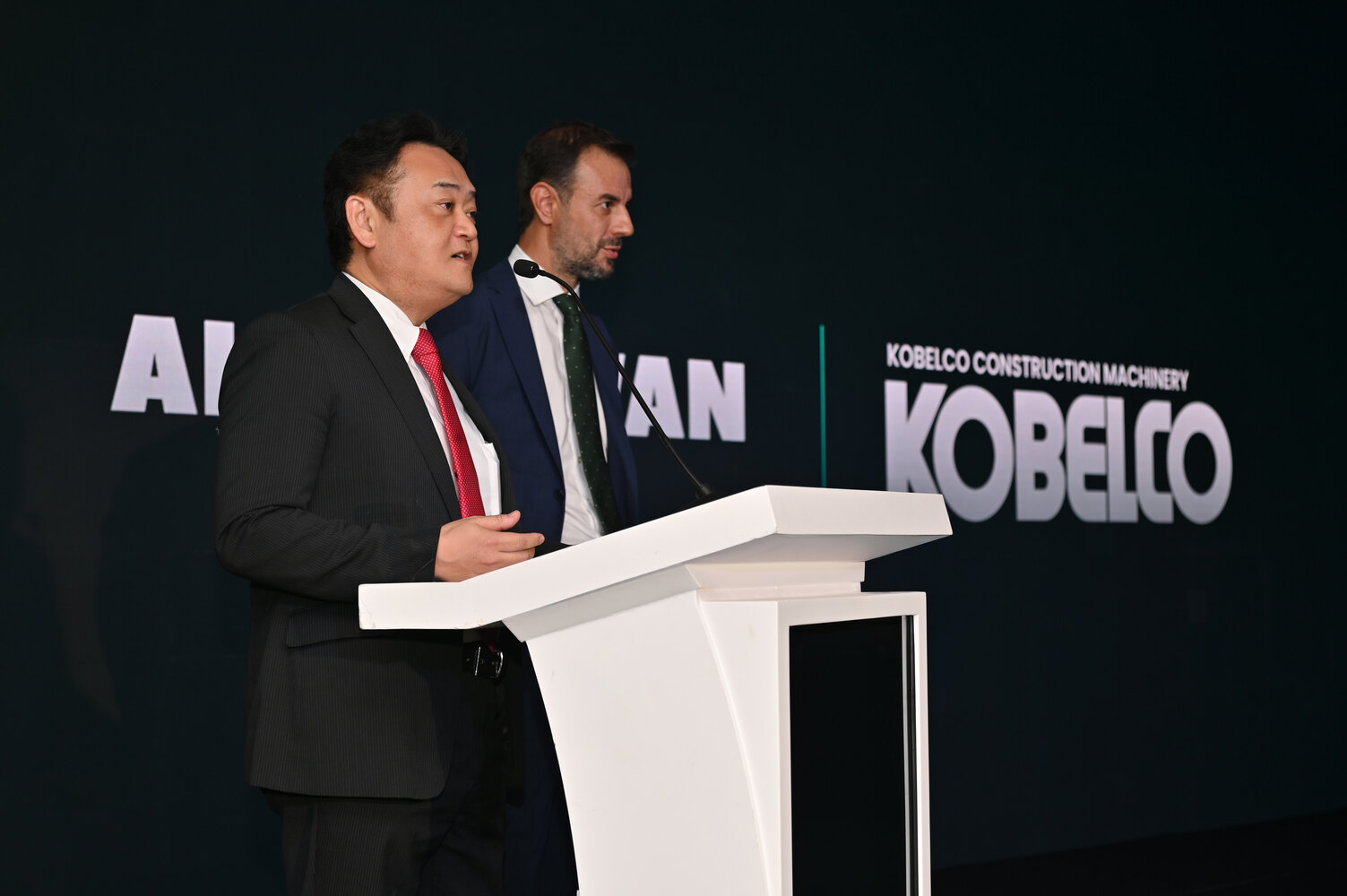 Mr Kentaro Nazaki speaking for Kobelco Heavy Machinery