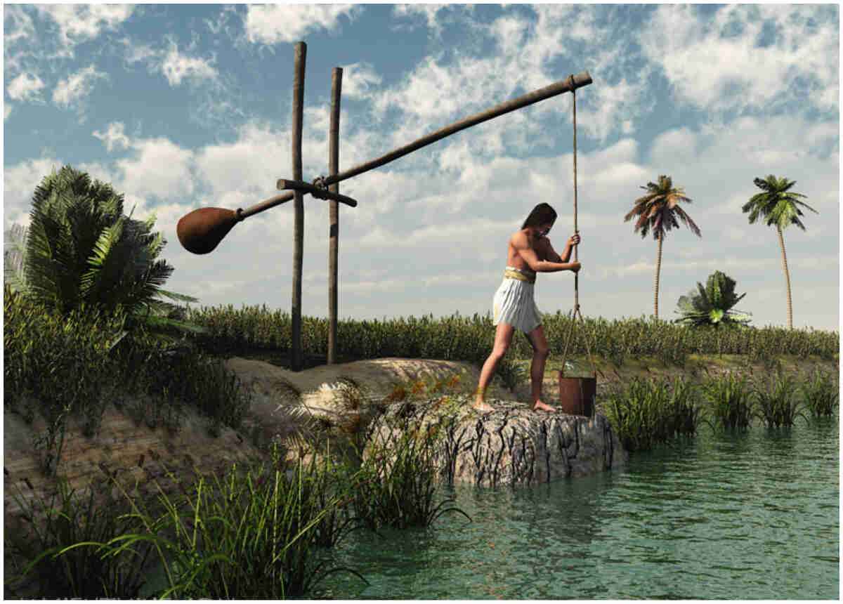 A rendering of what the shaduf might have looked like in ancient Egypt  - Image courtesy of mdpi.com