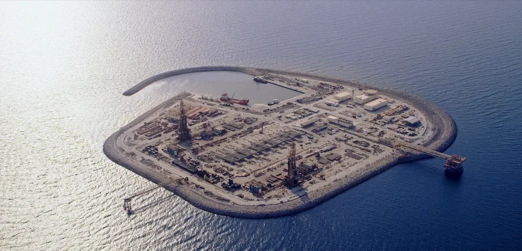 An aerial view of the artificial island “G” in Abu Dhabi