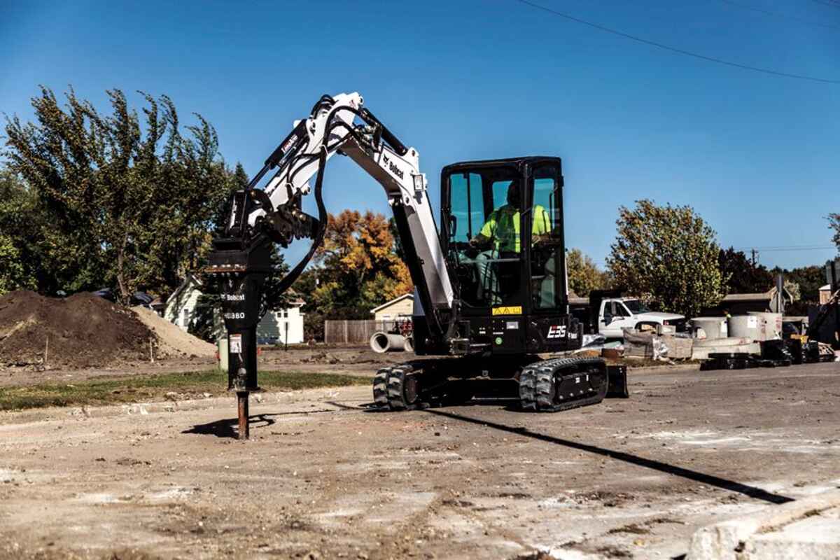 Bobcat E35 attached to a breaker