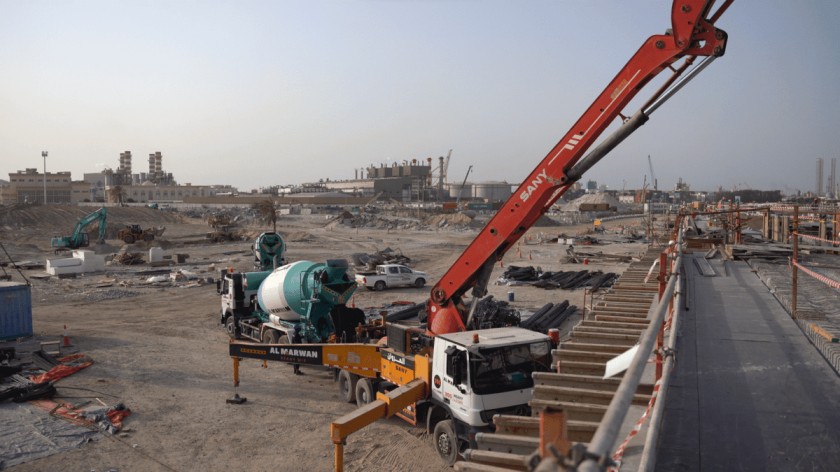 Sany truck-mounted concrete pump in action at Al Marwan job site.