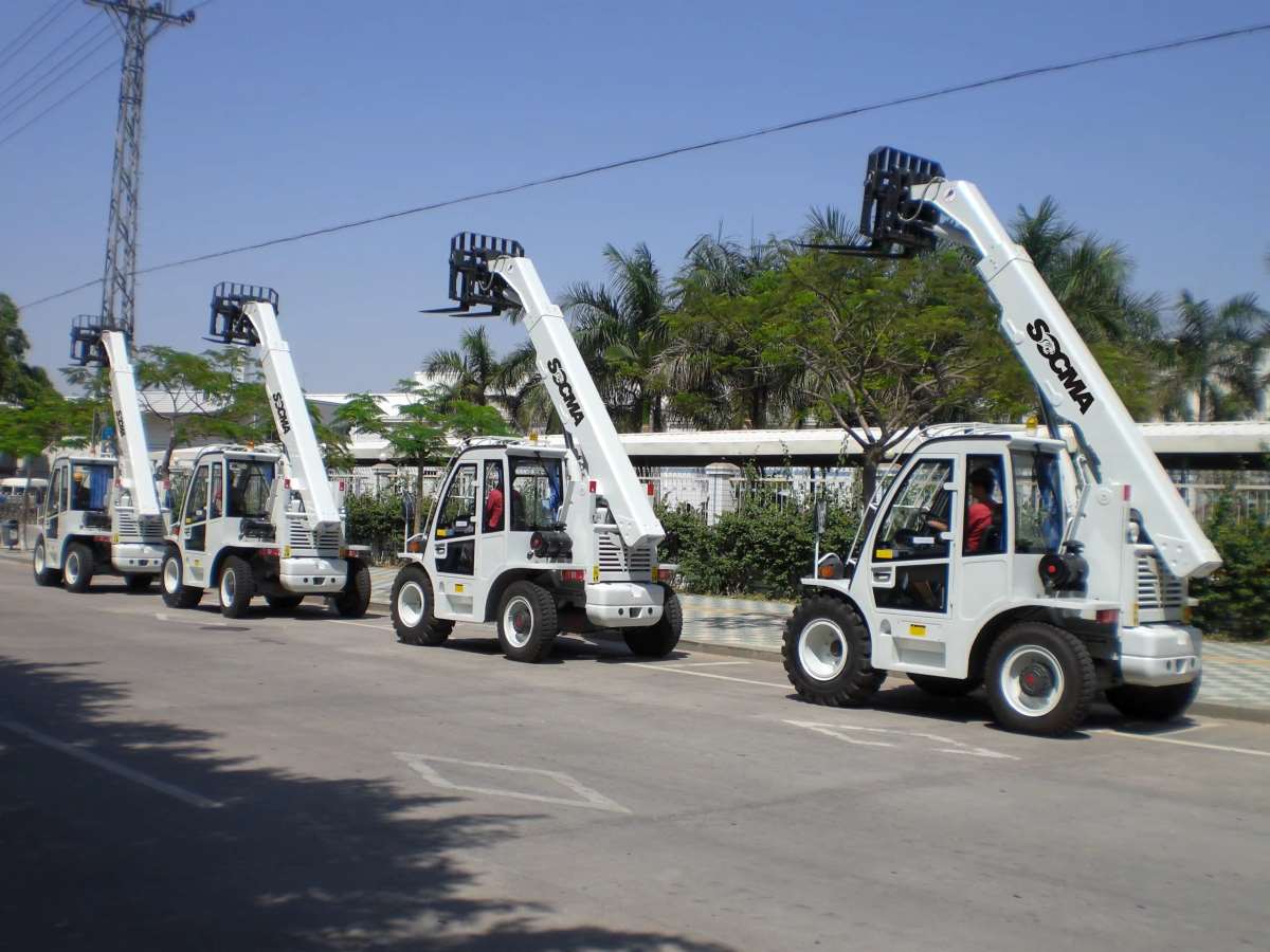 A lineup of SOCMA telescopic forklifts